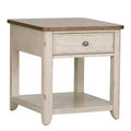 Liberty Furniture,Farmhouse Reimagined End Table with Basket in Antique White w/ Chestnut Top