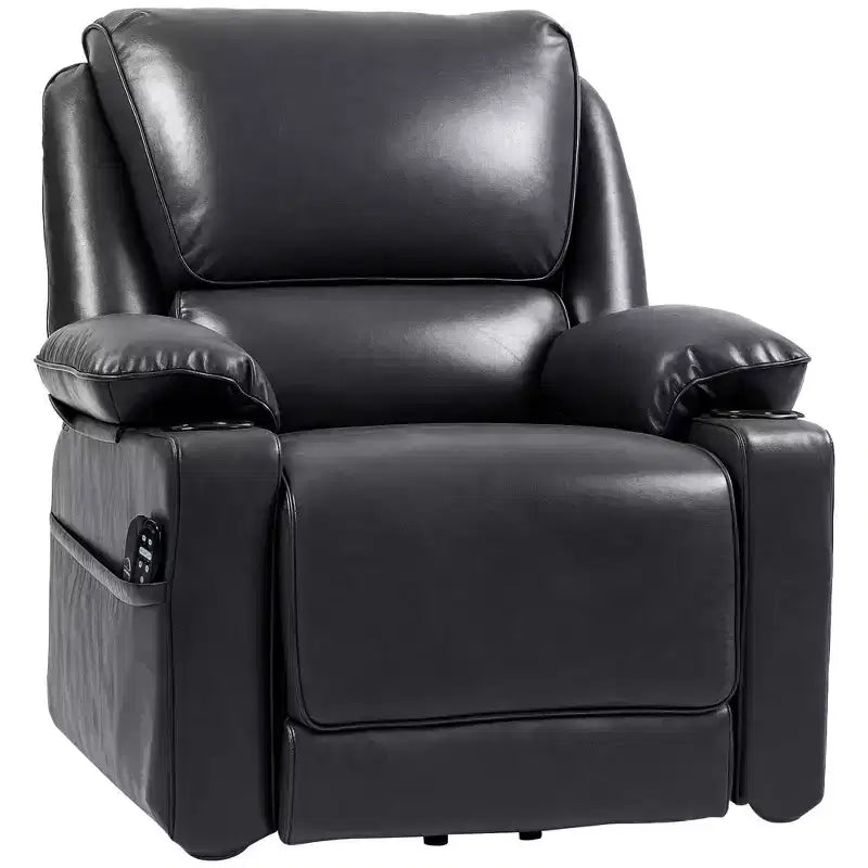 Power Lift Chair for Elderly, Faux Leather Recliner Sofa with Vibration Massage and Heat, Remote, Side Pockets