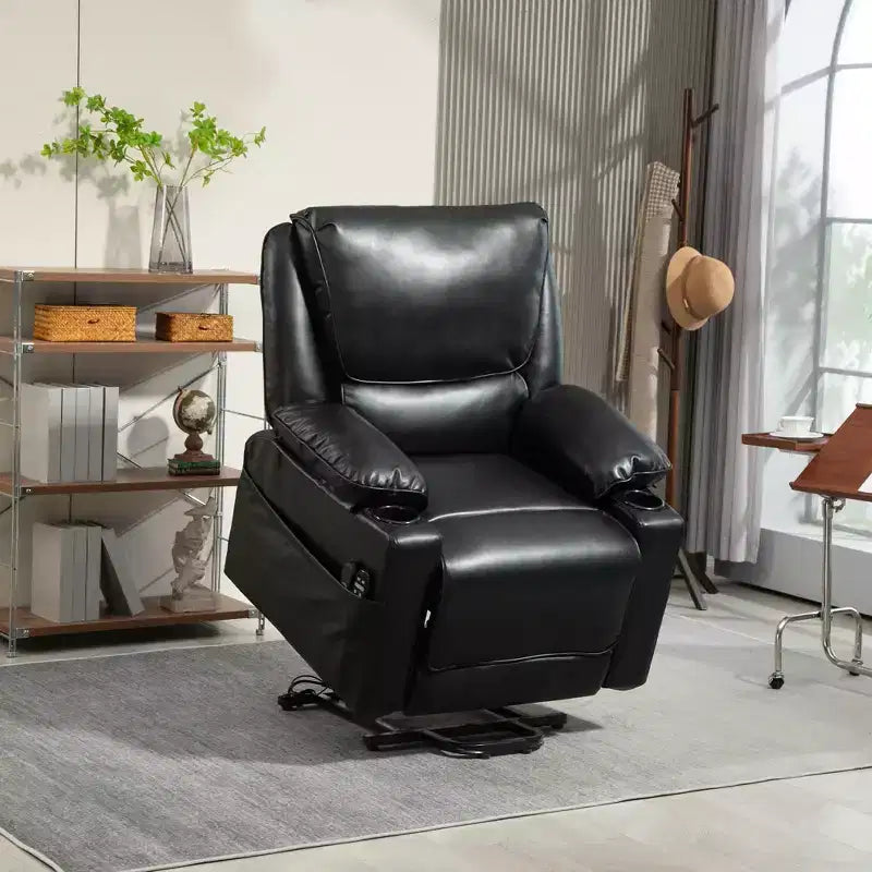 Sessel mit Aufstehhilfe, Massage- und Heizfunktion, aus schwarzem PU-Leder, 1-Sitzer