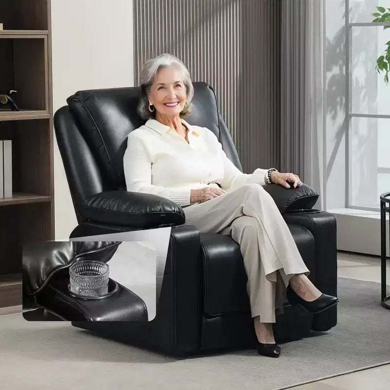 Sessel mit Aufstehhilfe, Massage- und Heizfunktion, aus schwarzem PU-Leder, 1-Sitzer
