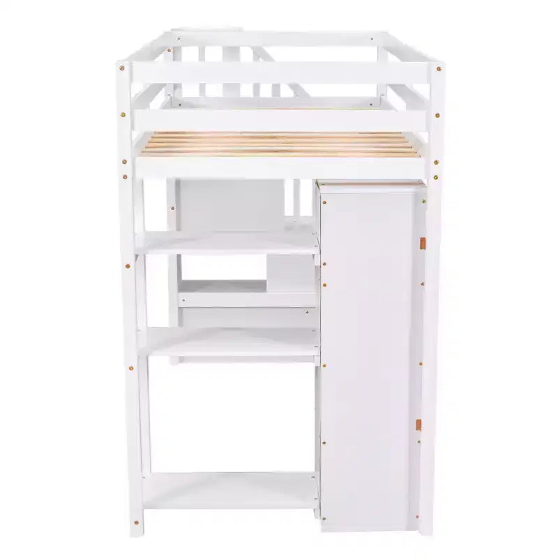 Hochbett mit Stauraumschubladen & Treppe – Espresso / Grau / Weiß, 1 Person