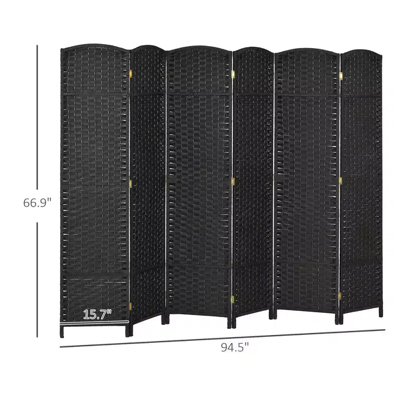6-teiliger Raumteiler, 170 cm – Beige / Schwarz / Braun / Anthrazit / Naturholz