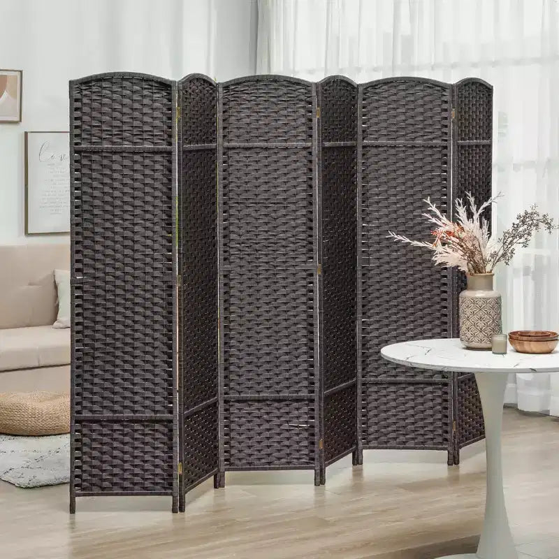 6-teiliger Raumteiler, 170 cm – Beige / Schwarz / Braun / Anthrazit / Naturholz
