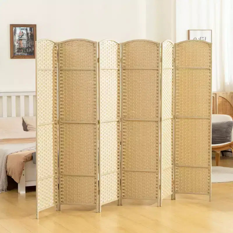 6-teiliger Raumteiler, 170 cm – Beige / Schwarz / Braun / Anthrazit / Naturholz