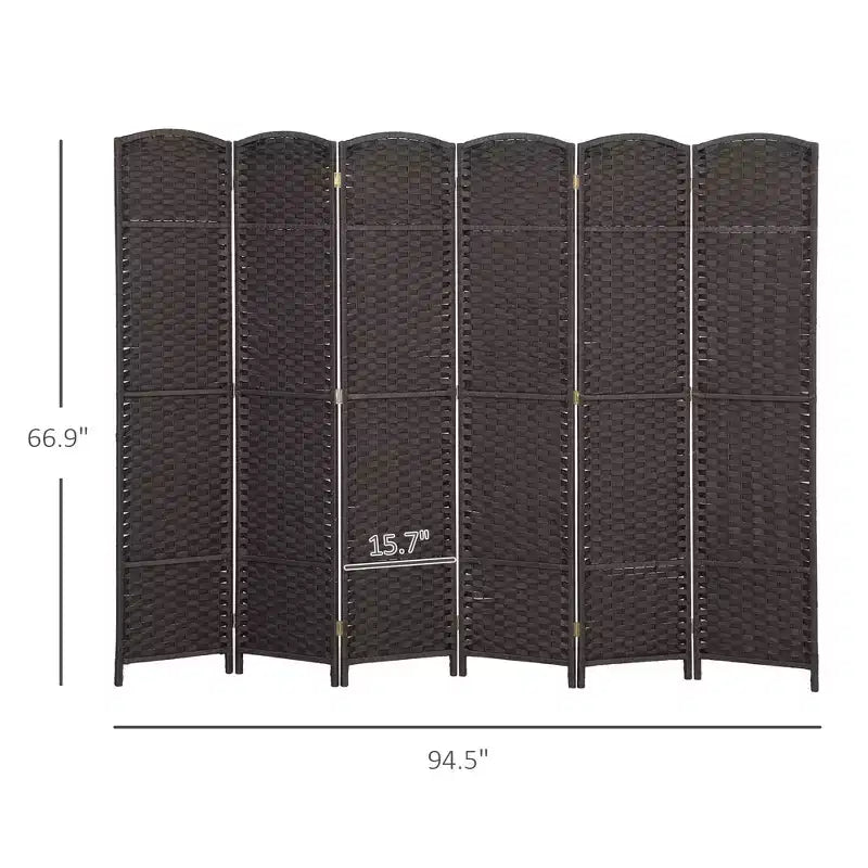 6-teiliger Raumteiler, 170 cm – Beige / Schwarz / Braun / Anthrazit / Naturholz