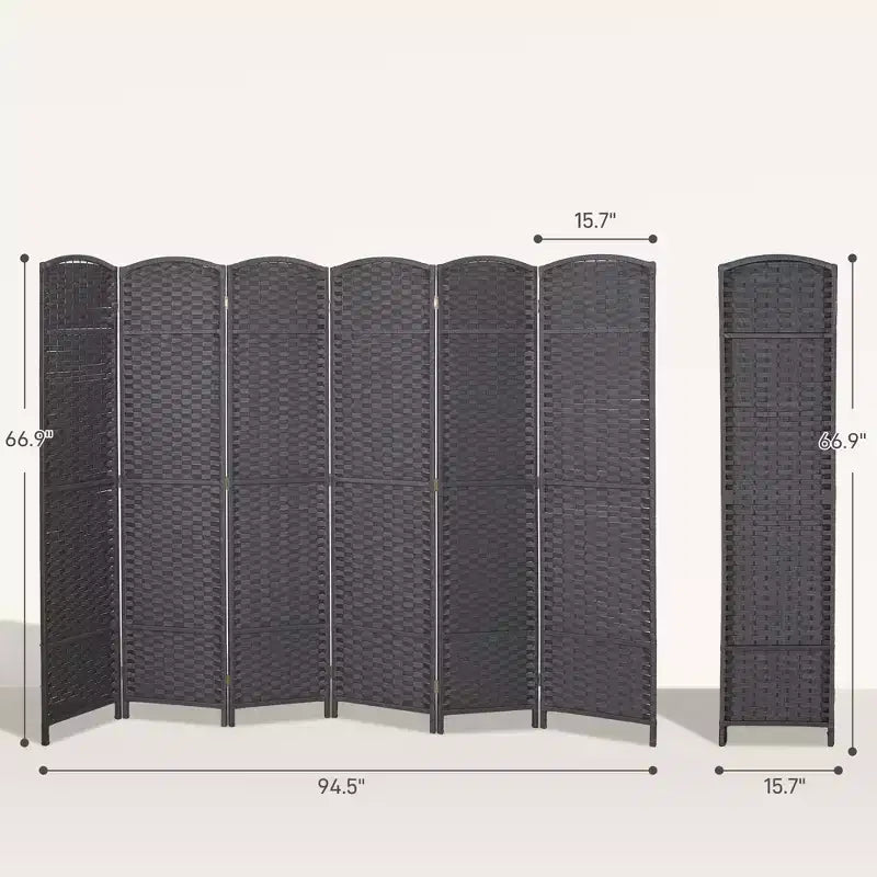 6-teiliger Raumteiler, 170 cm – Beige / Schwarz / Braun / Anthrazit / Naturholz