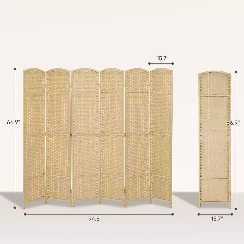 6-teiliger Raumteiler, 170 cm – Beige / Schwarz / Braun / Anthrazit / Naturholz