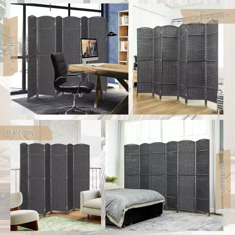 6-teiliger Raumteiler, 170 cm – Beige / Schwarz / Braun / Anthrazit / Naturholz