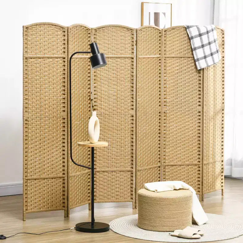 6-teiliger Raumteiler, 170 cm – Beige / Schwarz / Braun / Anthrazit / Naturholz