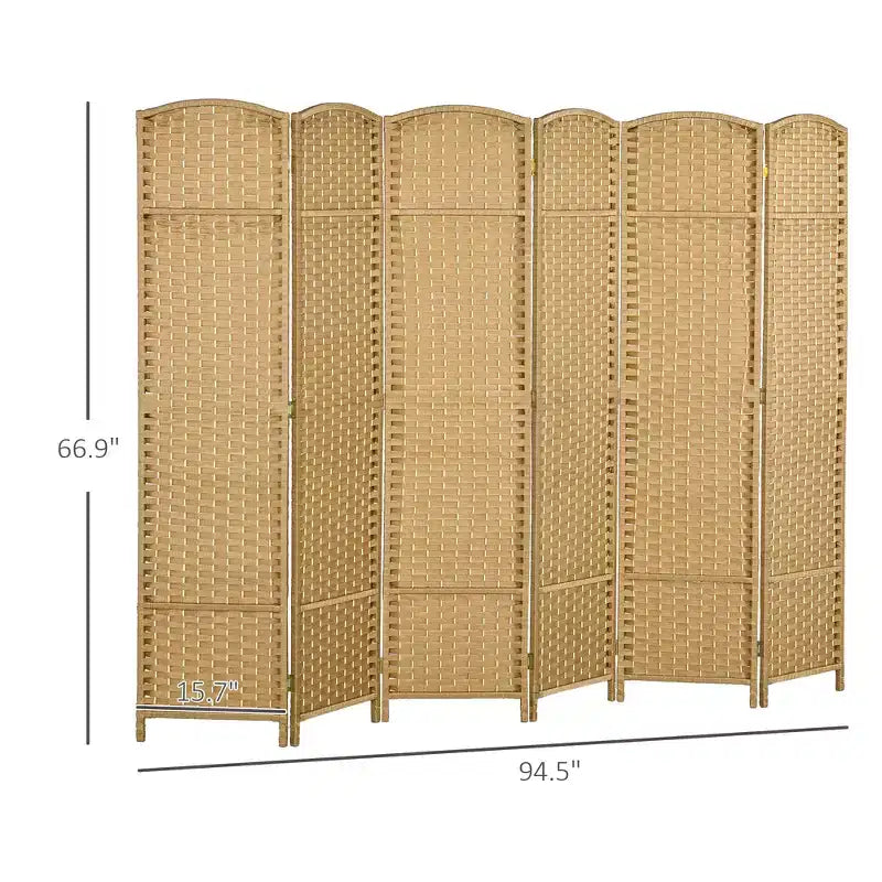 6-teiliger Raumteiler, 170 cm – Beige / Schwarz / Braun / Anthrazit / Naturholz