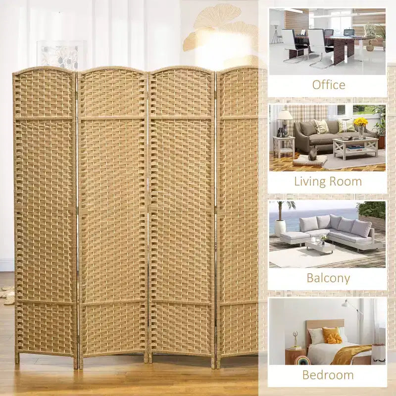 6-teiliger Raumteiler, 170 cm – Beige / Schwarz / Braun / Anthrazit / Naturholz