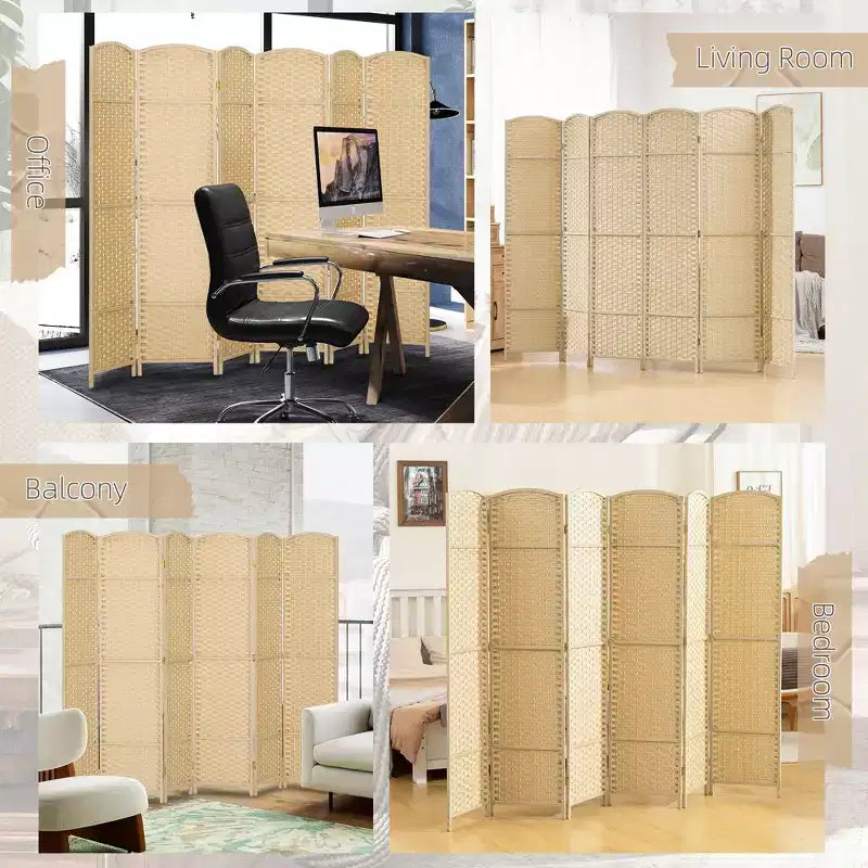 6-teiliger Raumteiler, 170 cm – Beige / Schwarz / Braun / Anthrazit / Naturholz
