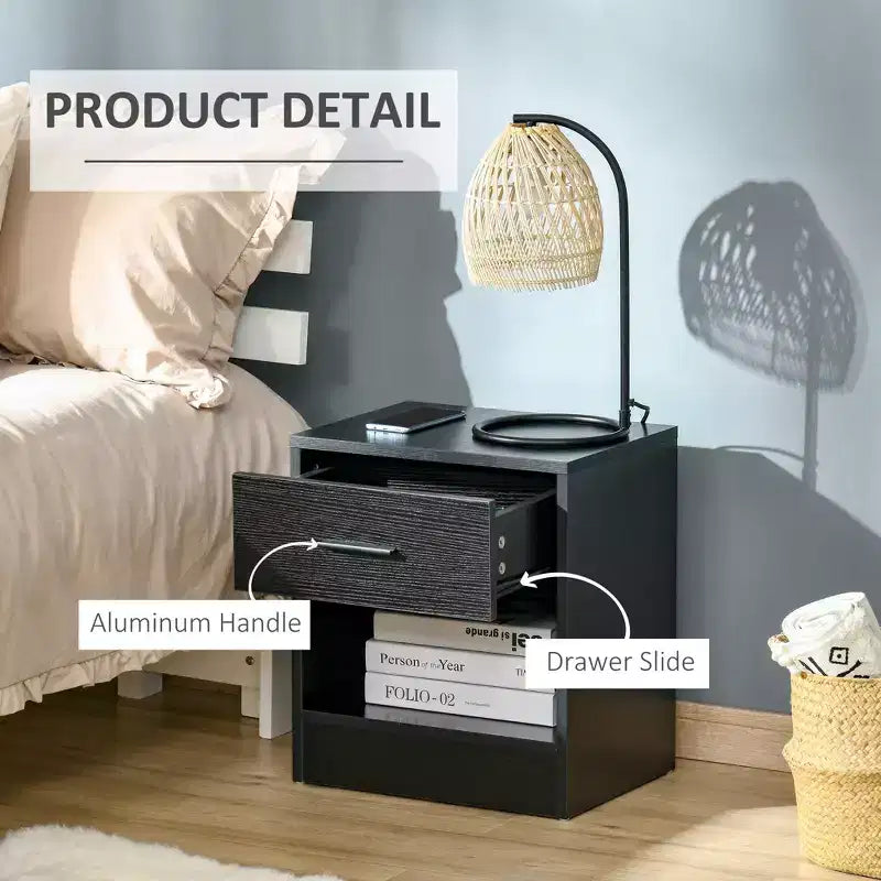 Weißer Beistelltisch mit Schublade und offenem Fach, 40×30×45 cm – für Wohnzimmer