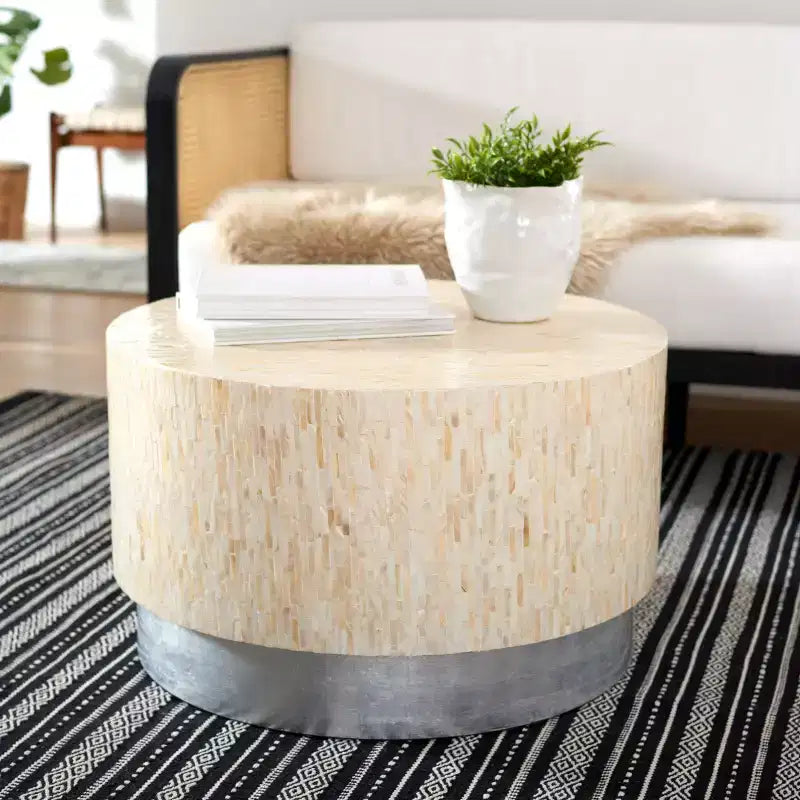 Runder Mehrfarbiger Couchtisch mit Metallgestell und MDF-Platte – für Wohnzimmer