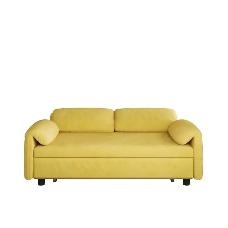 Velvet 2-Seater Sofa Bed with Side Pockets, 130 cm – Black / Yellow