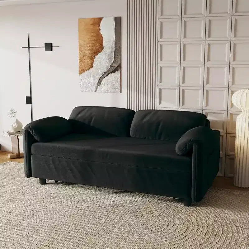 Velvet 2-Seater Sofa Bed with Side Pockets, 130 cm – Black / Yellow