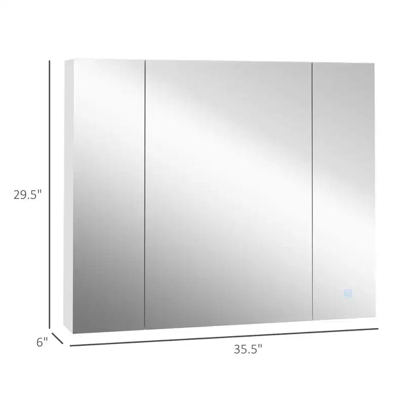 LED-Spiegelschrank mit 3 Türen, Dimmer und 9 Ablagen, 90×15×75 cm – Weiß