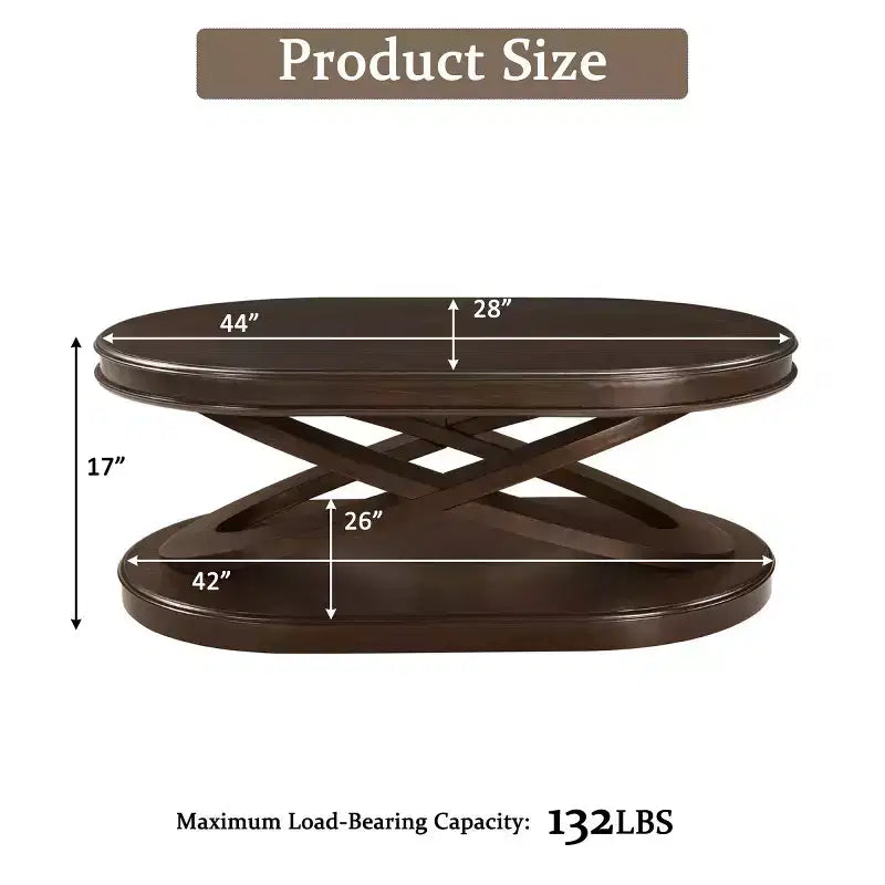 Ovale Kaffeetisch aus Holzfurnier mit X-förmigem Gestell, 112×71×43 cm – Braun / Espresso