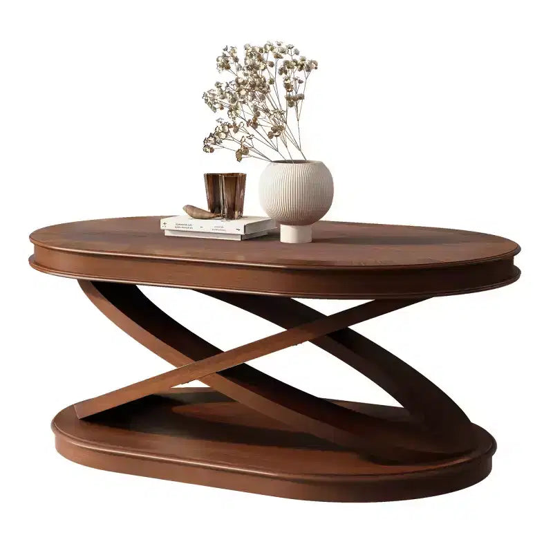 Ovale Kaffeetisch aus Holzfurnier mit X-förmigem Gestell, 112×71×43 cm – Braun / Espresso