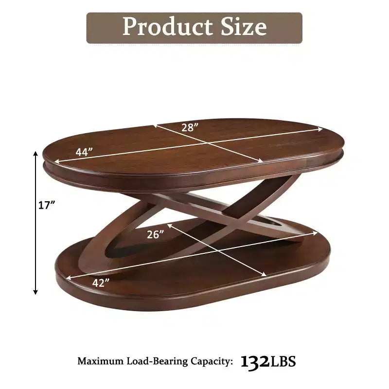 Ovale Kaffeetisch aus Holzfurnier mit X-förmigem Gestell, 112×71×43 cm – Braun / Espresso