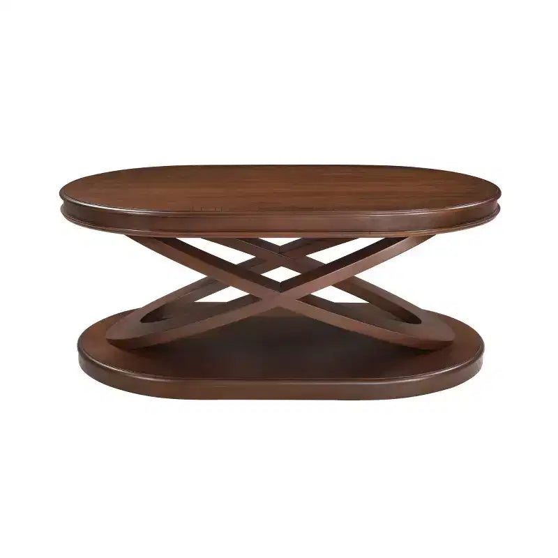 Ovale Kaffeetisch aus Holzfurnier mit X-förmigem Gestell, 112×71×43 cm – Braun / Espresso