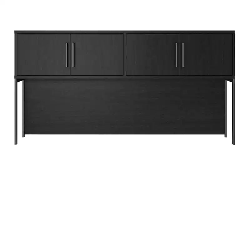 Bürohängevitrine Modern Schwarz/Eiche mit 4 Türen und 2 Fächern, 180×33×95 cm