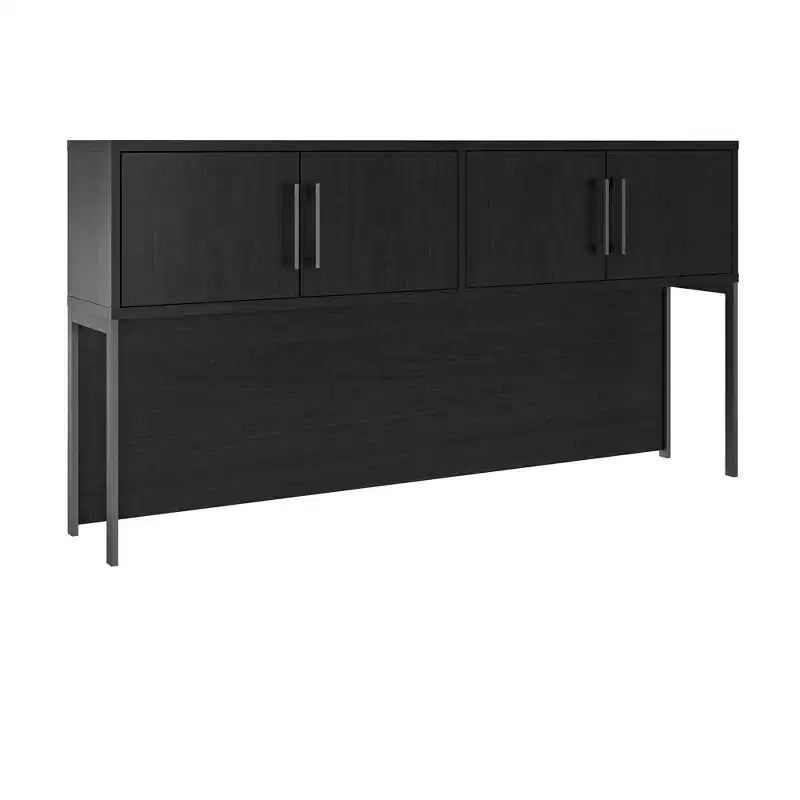 Bürohängevitrine Modern Schwarz/Eiche mit 4 Türen und 2 Fächern, 180×33×95 cm