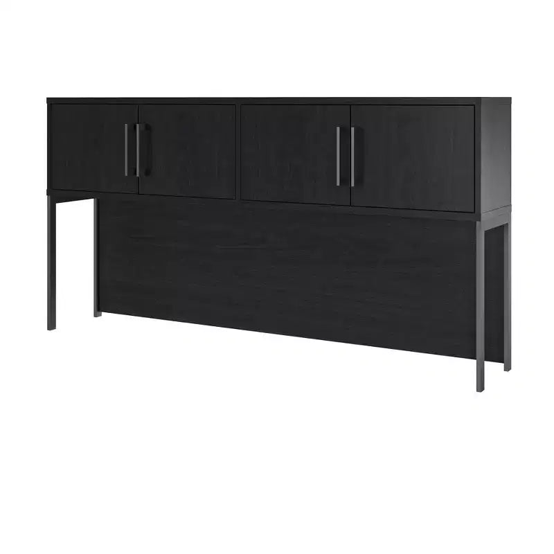 Bürohängevitrine Modern Schwarz/Eiche mit 4 Türen und 2 Fächern, 180×33×95 cm
