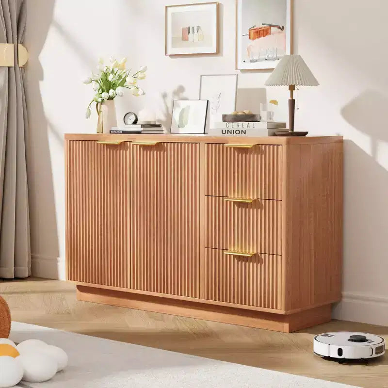 47 in Modern Sideboard Buffet Cabinet with Storage, Compact Wood Kitchen Cabinet with 3 Drawers & Shelf, Buffet Table for Dining Room Living Room