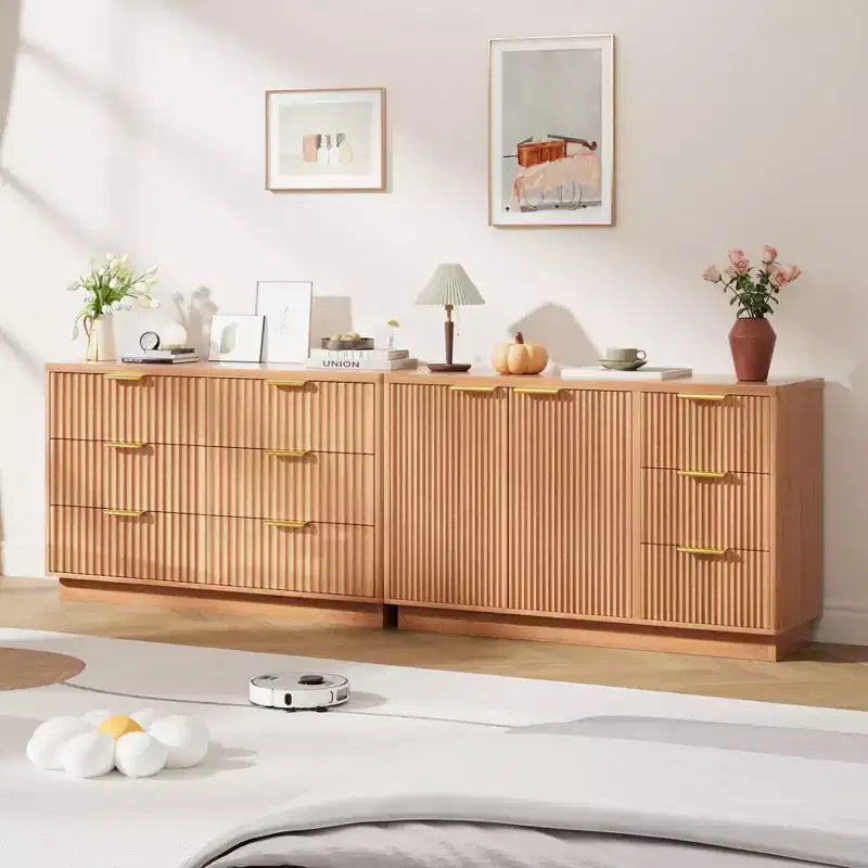 Sideboard aus Holz mit 3 Schubladen, 2 Türen und goldenen Griffen, 120×40×75 cm – für Esszimmer