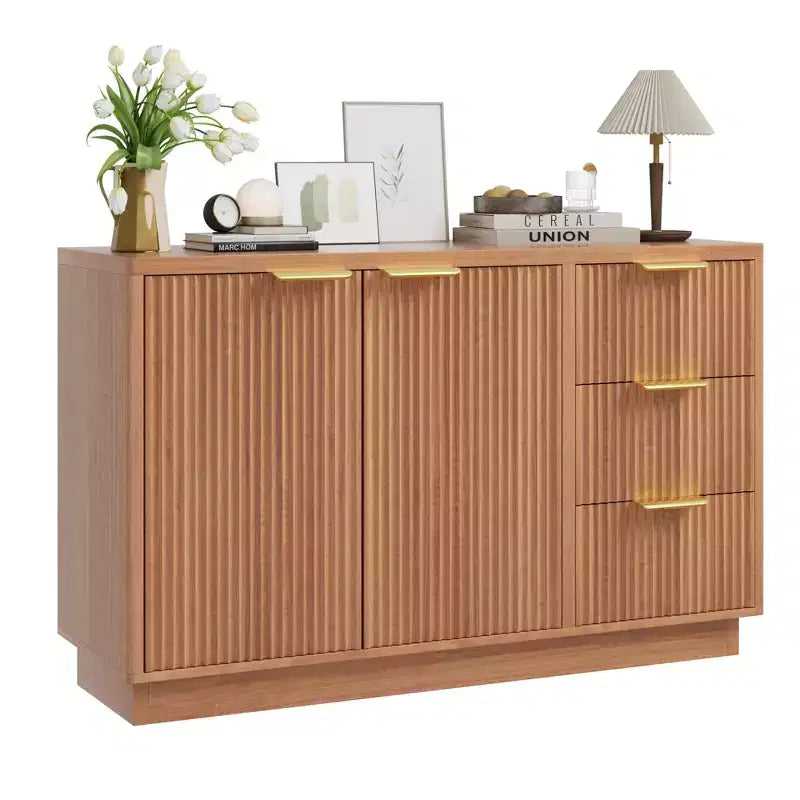 Sideboard aus Holz mit 3 Schubladen, 2 Türen und goldenen Griffen, 120×40×75 cm – für Esszimmer