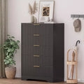 47 Inch Tall Fluted 5-Drawer Dresser with Gold Handles, Wood Tone Finish Storage Cabinet for Bedroom Closet and Entryway, Multi-Use Organizer