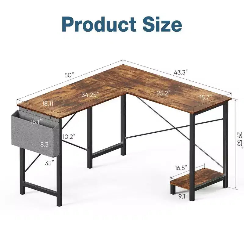 Schwarzer / Brauner / Grauer / Weißer L-förmiger Eckschreibtisch, 127 cm, 1-Personen