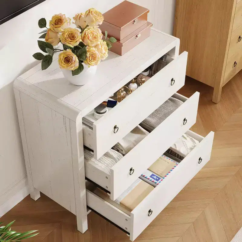 Kommode aus weiß lackiertem Holz, 3 oder 5 Schubladen, 1 Person