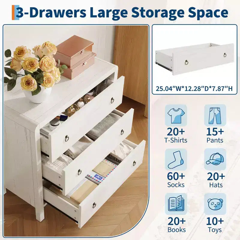 Kommode aus weiß lackiertem Holz, 3 oder 5 Schubladen, 1 Person