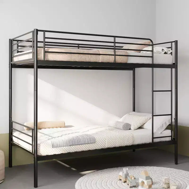 Schwarz/Weißes Doppelstockbett aus Metall mit Leiter, 2-Personen