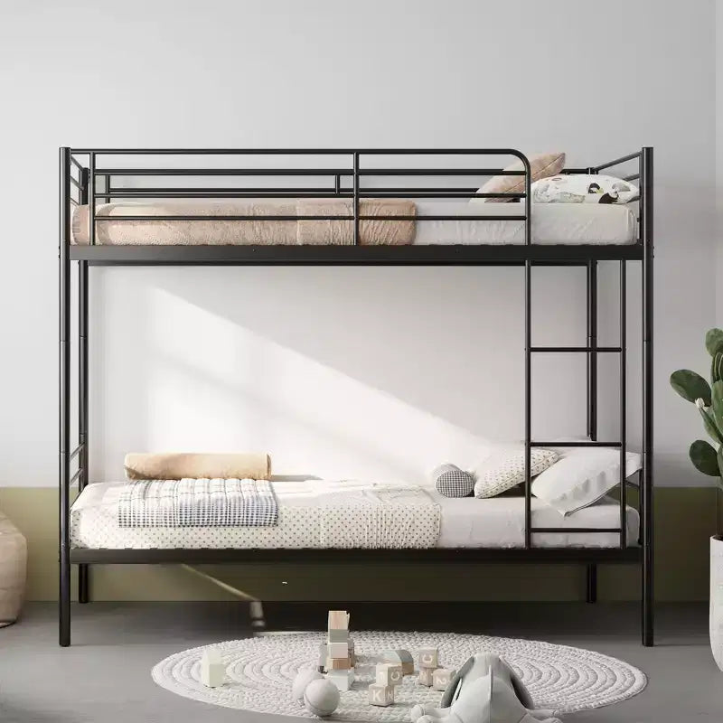 Schwarz/Weißes Doppelstockbett aus Metall mit Leiter, 2-Personen