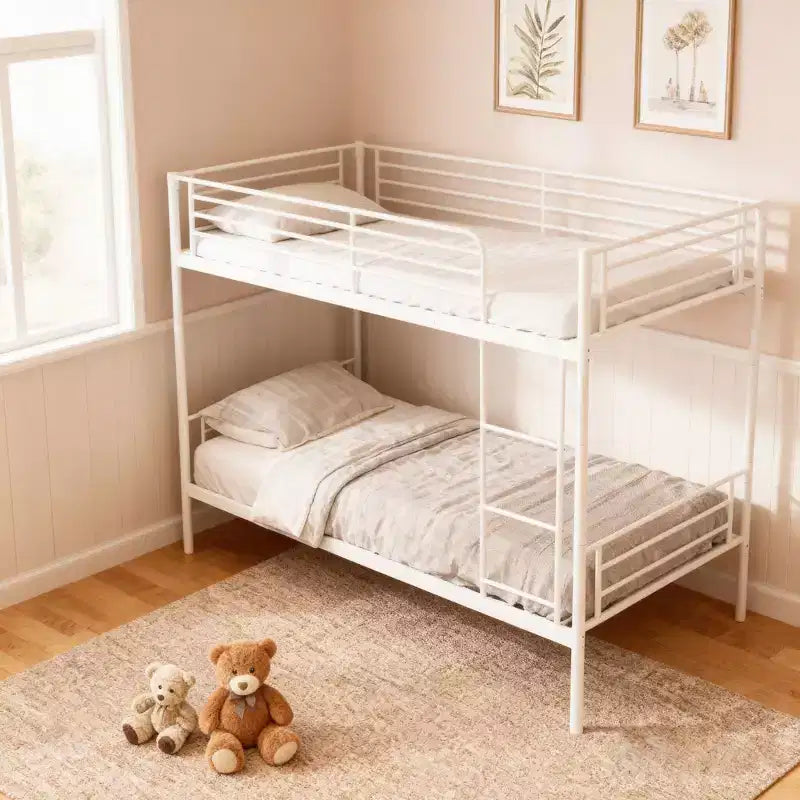 Schwarz/Weißes Doppelstockbett aus Metall mit Leiter, 2-Personen