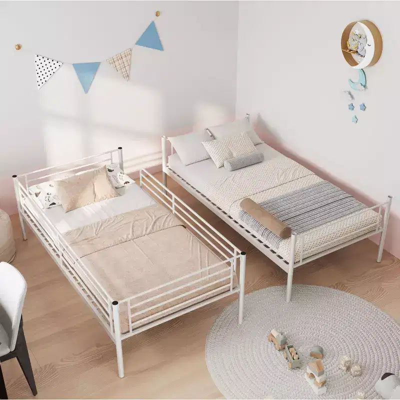 Schwarz/Weißes Doppelstockbett aus Metall mit Leiter, 2-Personen