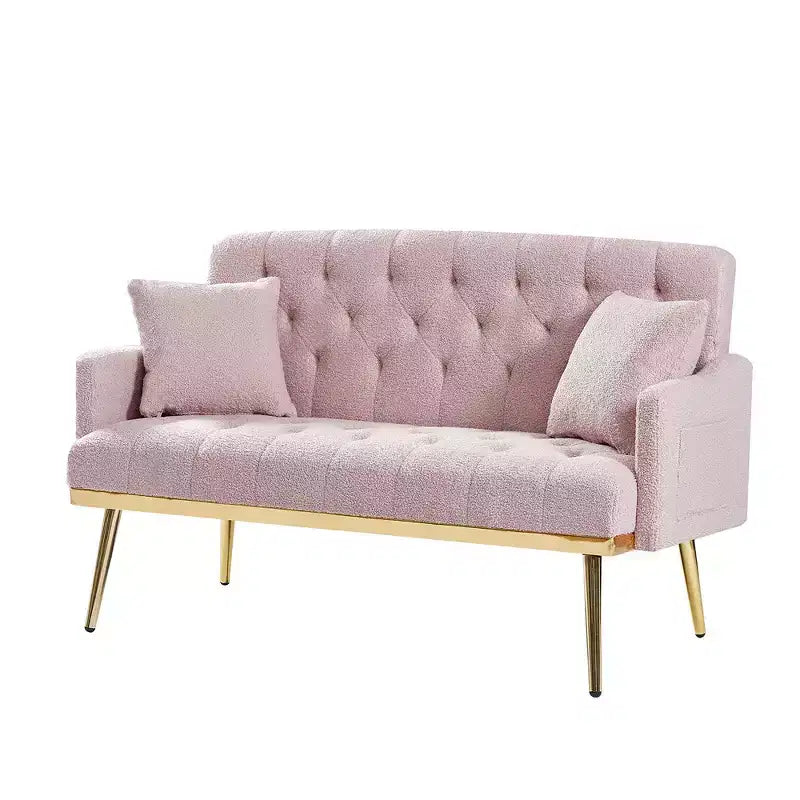 Pink Teddy-Stoff Zweisitzer-Sofa, Metallfüße in Gold
