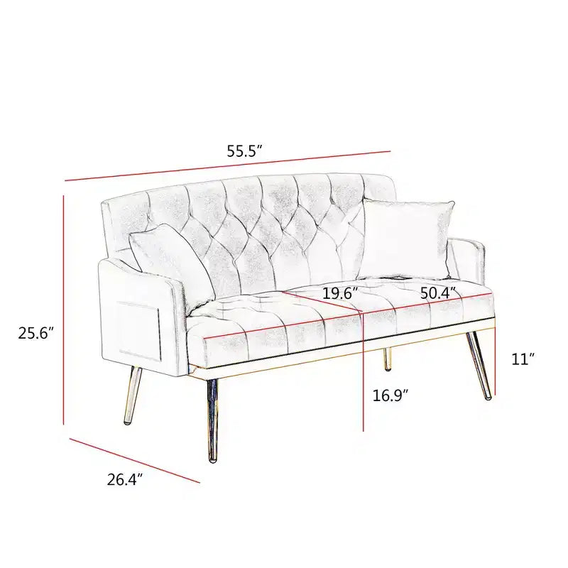 Pink Teddy-Stoff Zweisitzer-Sofa, Metallfüße in Gold