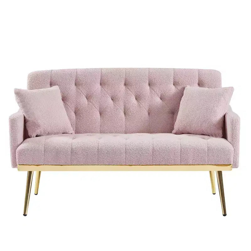 Pink Teddy-Stoff Zweisitzer-Sofa, Metallfüße in Gold