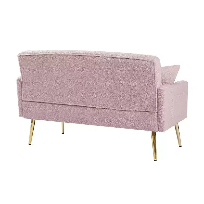 Pink Teddy-Stoff Zweisitzer-Sofa, Metallfüße in Gold