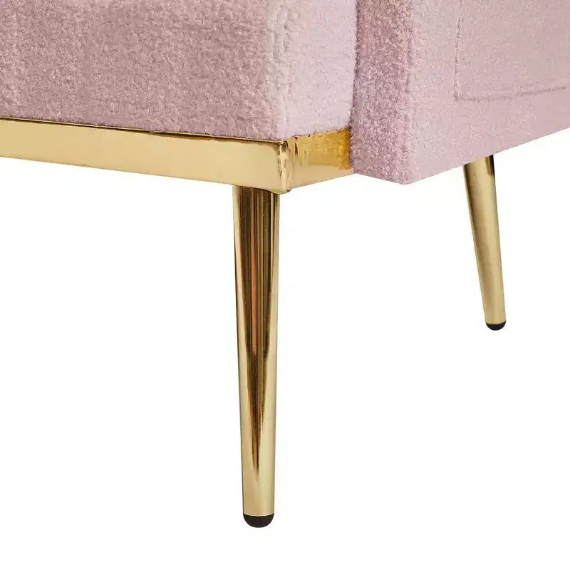 Pink Teddy-Stoff Zweisitzer-Sofa, Metallfüße in Gold