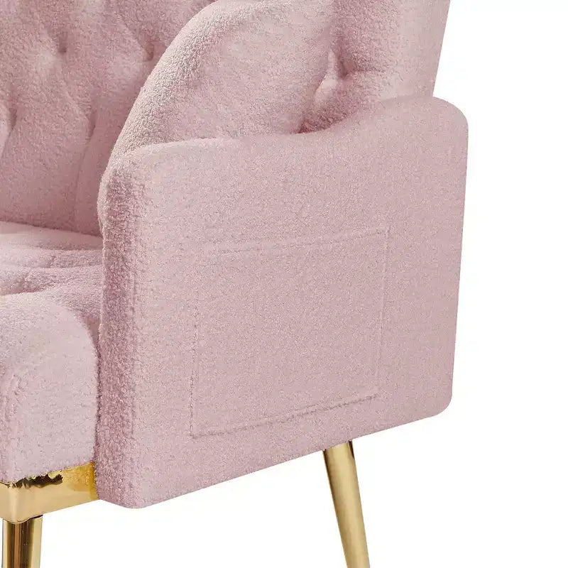 Pink Teddy-Stoff Zweisitzer-Sofa, Metallfüße in Gold