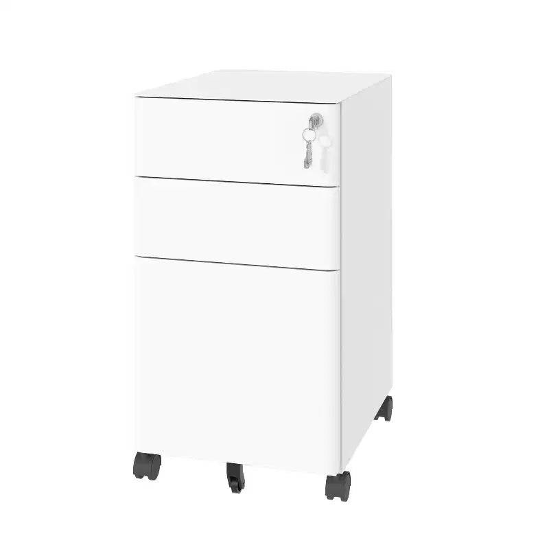 Weißer Rollcontainer mit 3 Schubladen und Schloss – Stahl, für 1 Benutzer, Büro/Zuhause