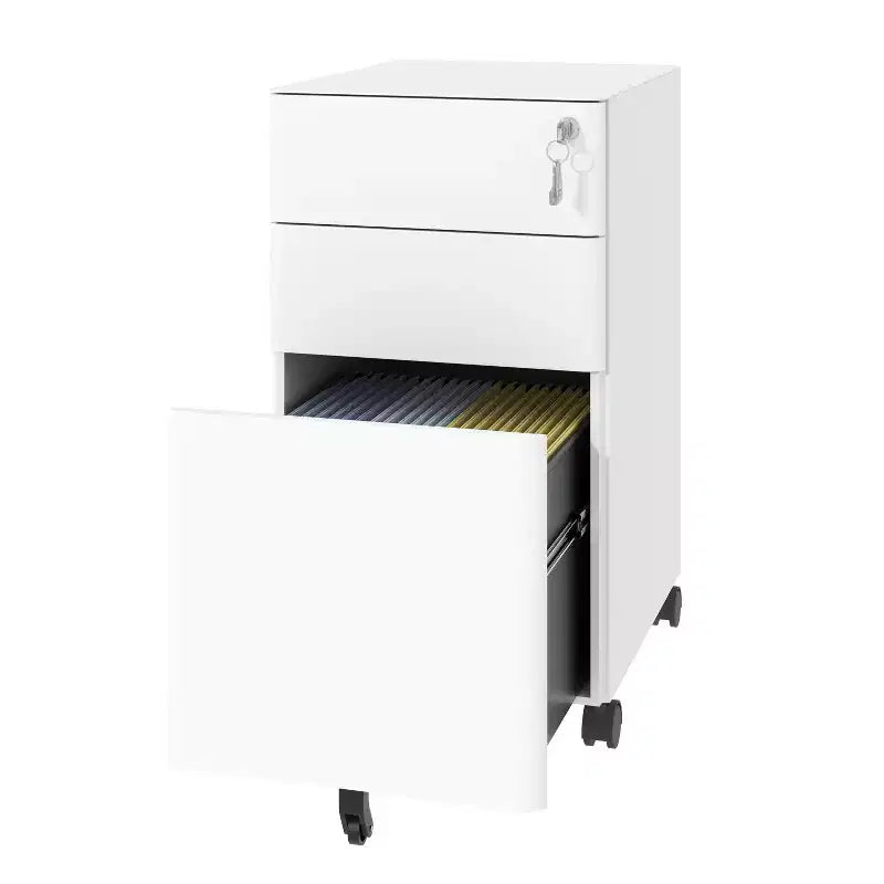 Weißer Rollcontainer mit 3 Schubladen und Schloss – Stahl, für 1 Benutzer, Büro/Zuhause