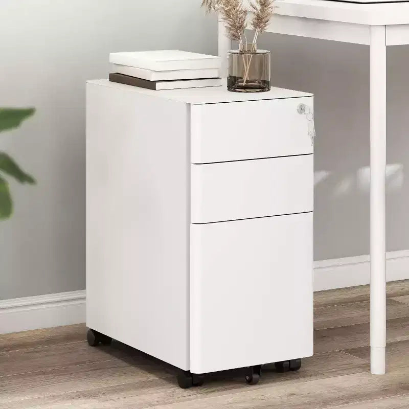 Weißer Rollcontainer mit 3 Schubladen und Schloss – Stahl, für 1 Benutzer, Büro/Zuhause