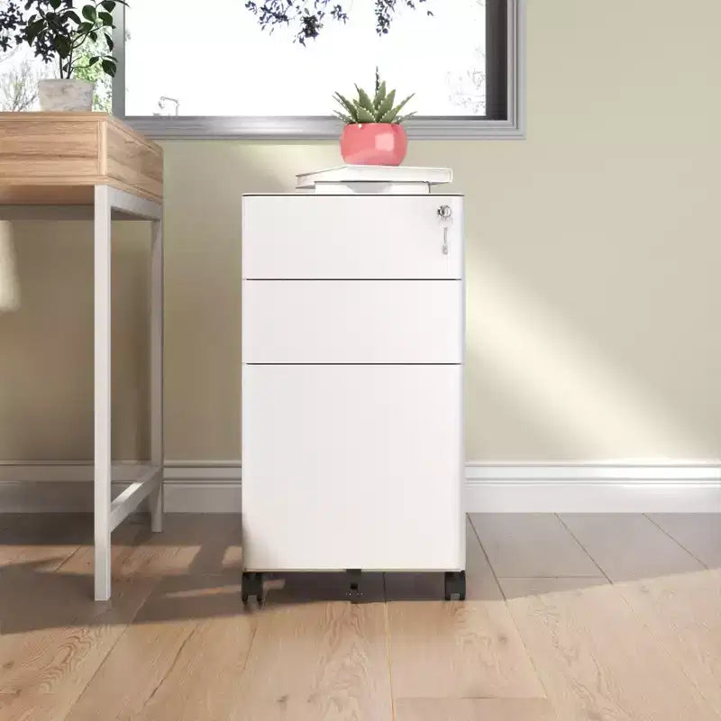 Weißer Rollcontainer mit 3 Schubladen und Schloss – Stahl, für 1 Benutzer, Büro/Zuhause