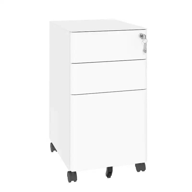 Weißer Rollcontainer mit 3 Schubladen und Schloss – Stahl, für 1 Benutzer, Büro/Zuhause